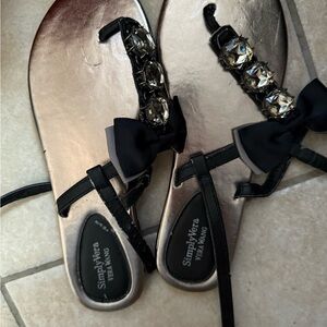 Vera Wang Black and Gold Embellished Sandals